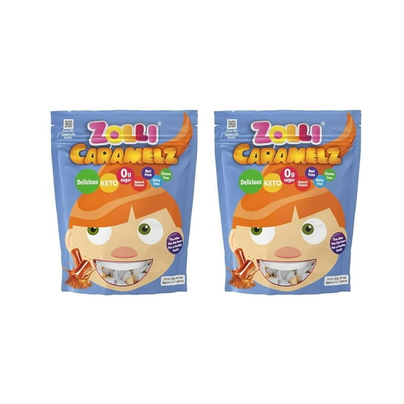ASSORTIT X Zollipops Collab Zolli Caramelz - 3.0 Oz Resealable Pouch Bundle - Anti-cavity, Sugar Free Caramel Candy For A Healthy Smile - Great For Kids, Diabetics, Vegan, And Keto Diets (2 Pack)