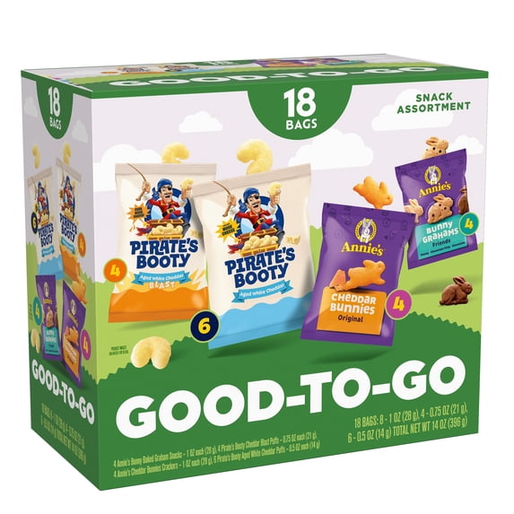 Pirate's Booty Puffs and Annie's Organic Crackers Snack Variety Pack, 18 Count