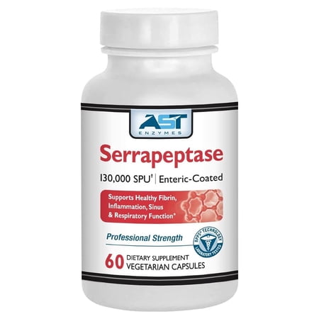 AST Enzymes Serrapeptase 130,000 SPU, 60 Vegetarian Capsules