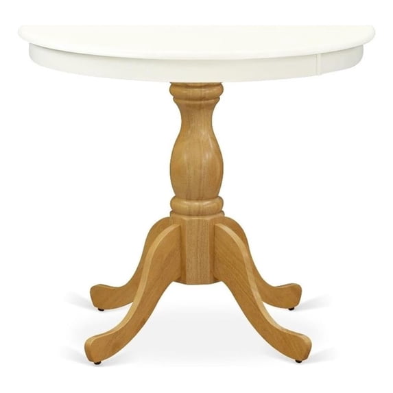AST-LOK-TP - Dining Table - Linen White Table Top and Oak Pedestal Leg Finish