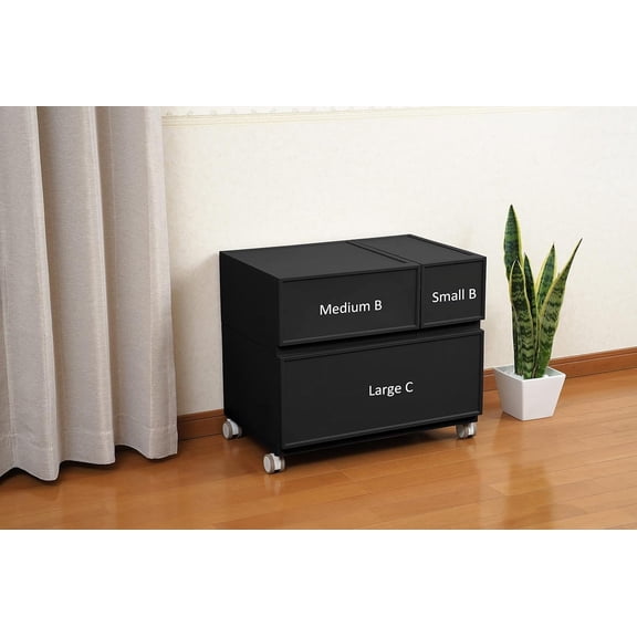 ASTAGE drawer block plastic bins stacking storage modular storage drawer home closet living office organizer with divider (Black, Small B)