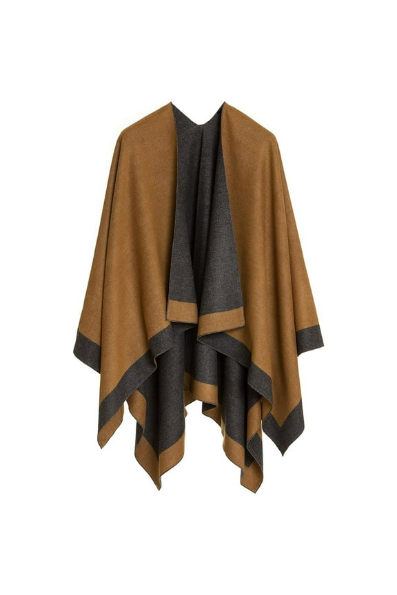 Winter Women's Cotton Shawl Wrap Poncho Ruana Cape, Cardigan Sweater Open-Front for Spring Fall Winter,Black&Brown