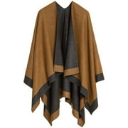 ASTARIN Winter Womens Cotton Shawl Wrap Poncho Ruana Cape, Cardigan Sweater Open-Front for Spring Fall Winter,Black&Brown