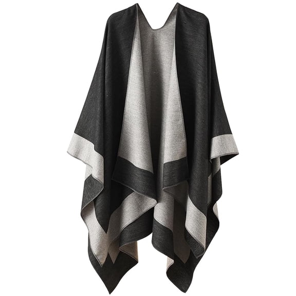 ASTARIN Winter Women's Cotton Shawl Wrap Poncho Ruana Cape, Cardigan Sweater Open-Front for Spring Fall Winter,Gray&Black