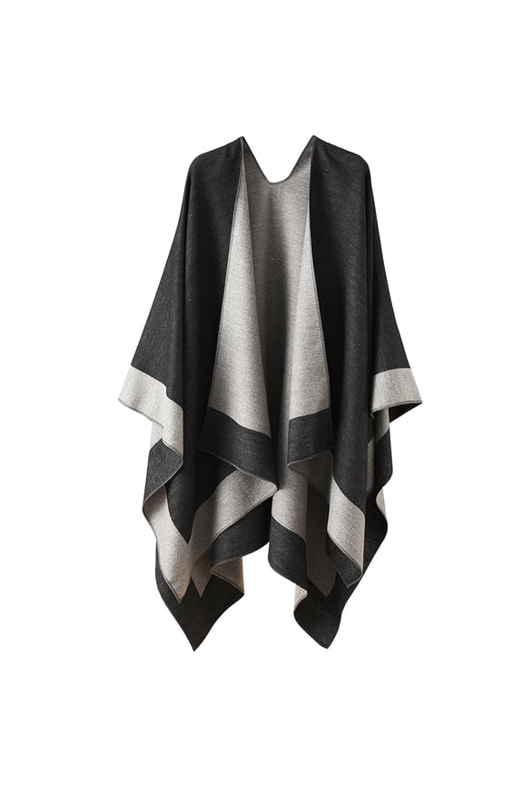 Winter Women's Cotton Shawl Wrap Poncho Ruana Cape, Cardigan Sweater Open-Front for Spring Fall Winter,Gray&Black