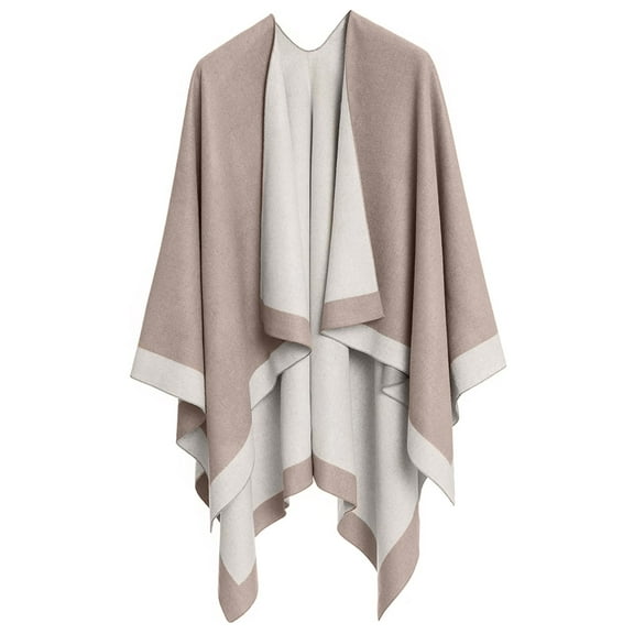 ASTARIN Winter Women's Cotton Shawl Wrap Poncho Ruana Cape, Cardigan Sweater Open-Front for Spring Fall Winter,Khaki&Beige