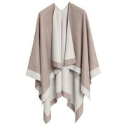 ASTARIN Winter Womens Cotton Shawl Wrap Poncho Ruana Cape, Cardigan Sweater Open-Front for Spring Fall Winter,Khaki&Beige
