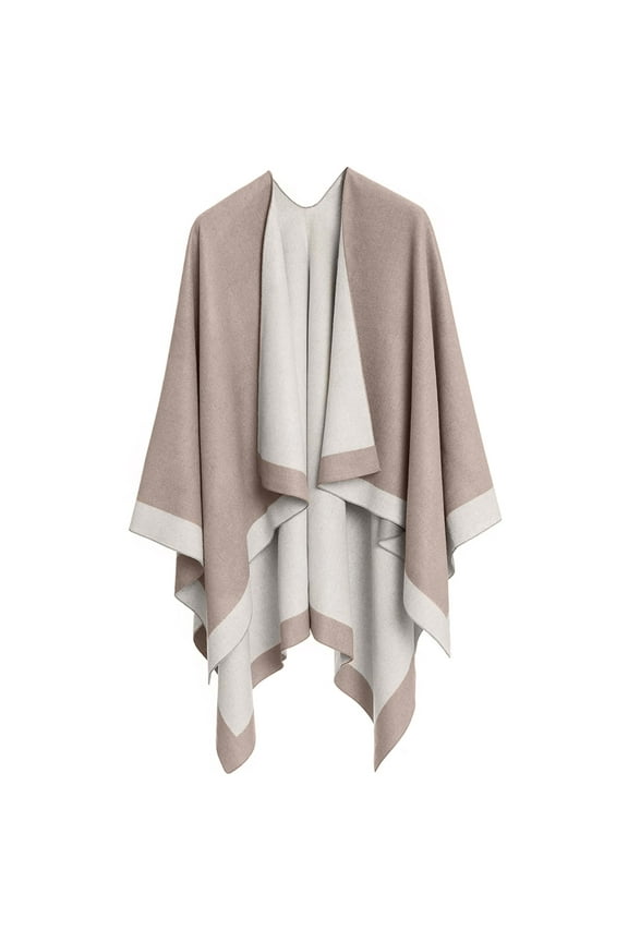 Winter Women's Cotton Shawl Wrap Poncho Ruana Cape, Cardigan Sweater Open-Front for Spring Fall Winter,Khaki&Beige
