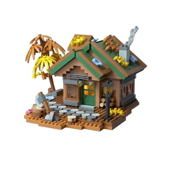 ASTEM Enchanted-Forest-Log-Cabin Building Blocks Set, Mountain House Toy with Stone Chimney & Palm Trees, 781Pcs, Compatible with Lego-City-House