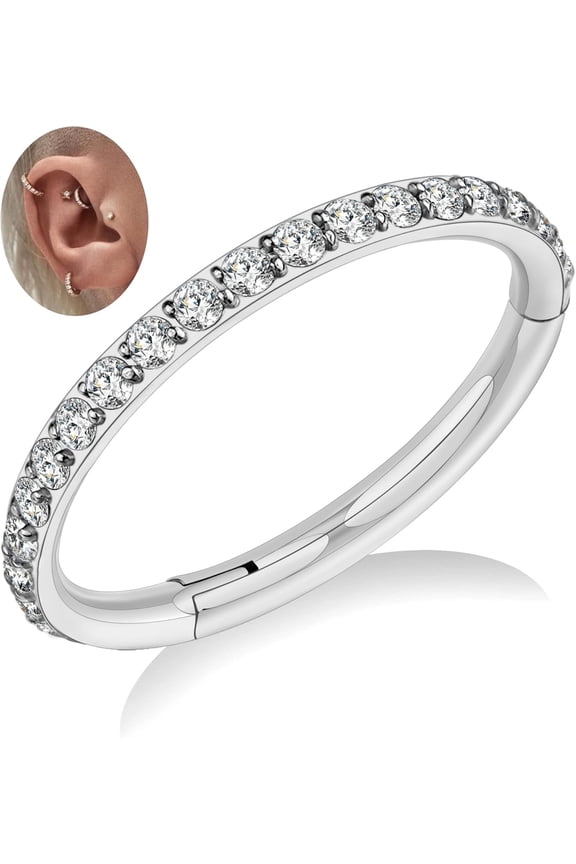 ASTM F136 Titanium Hoop Piercing Jewelry 16G 18G 6mm 8mm 10mm 11mm 12mm - Hypoallergenic Hinged Clicker for Septum, Cartilage, Conch, Helix, Rook, Tragus, Daith