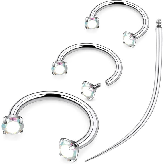 ASTM F136 Titanium Horseshoe Nose Ring 16G Cubic Zircon Septum Rings Piercing Jewelry Internally Threaded Cartilage Conch Helix Rook Tragus Lip Earring Hoop Eyebrow For Women Men 8mm 10mm 12mm
