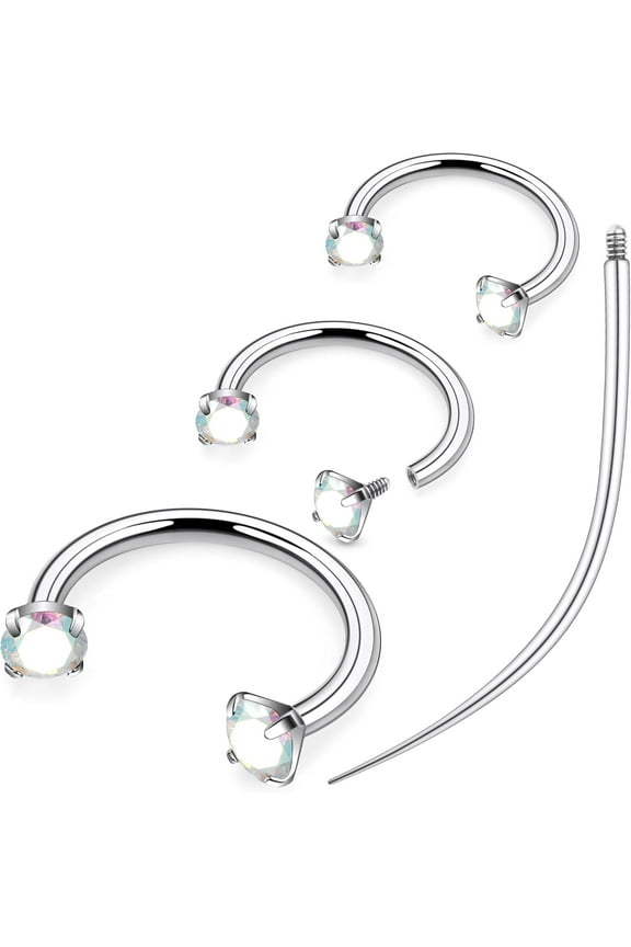 ASTM F136 Titanium Horseshoe Nose Ring 16G Cubic Zircon Septum Rings Piercing Jewelry Internally Threaded Cartilage Conch Helix Rook Tragus Lip Earring Hoop Eyebrow For Women Men 8mm 10mm 12mm