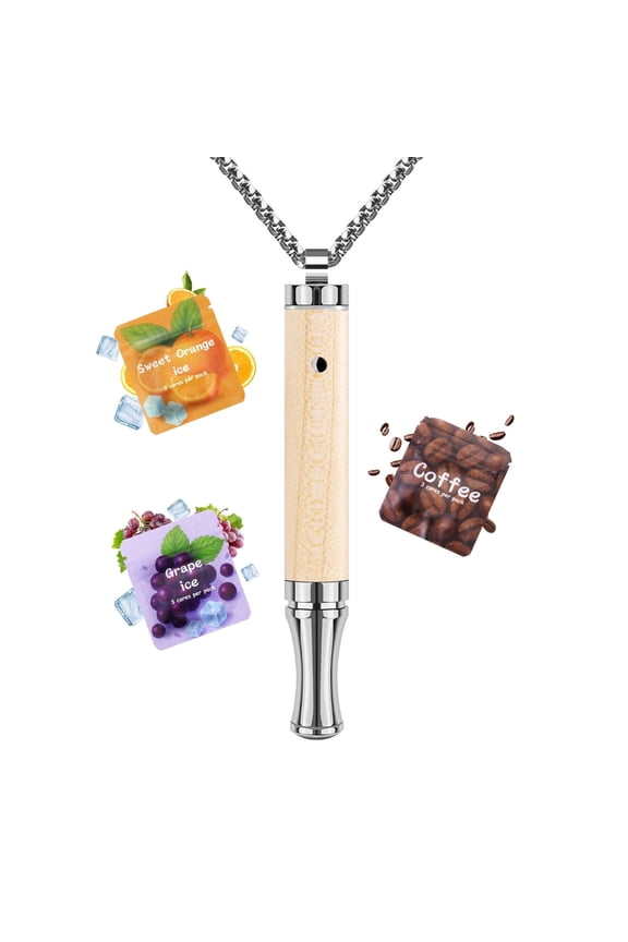 Breathing Necklace with Resistance, Wooden Breathe Free Necklace with Flavoured Filters, Mindful Calm Breathlace for Meditation, Women & Men
