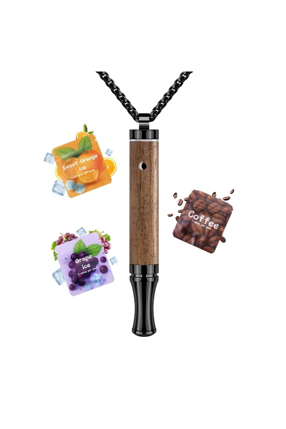 Breathing Necklace with Resistance, Wooden Breathe Free Necklace with Flavoured Filters, Mindful Calm Breathlace for Meditation, Women & Men