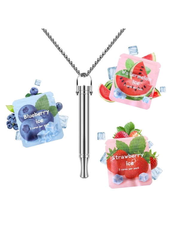 Anxiety Breathing Necklace with Resistance - Silver Breathlace Filter Help Stop Stress - Relief Breath Necklace Flavoured for Adults - Breathe Free Device Flavour Filters Gifts
