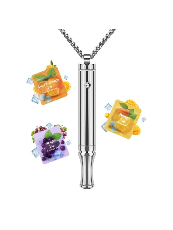 Adjustable Air Outlet Breathing Necklace With Resistance - Silver Fruit Flavored Breathe Free Stop Anxiety Relief For Adults - Adjustable Breathfree Breathing Necklace With Resistance Filter