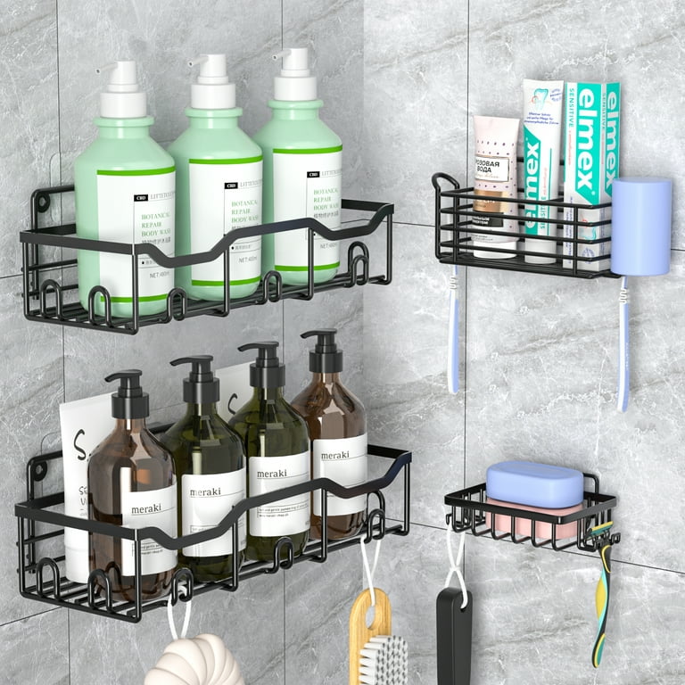 ASTOFLI Shower Caddy 4 Pack, Rustproof Self Adhesive Shower Shelves, Large  Capacity Bathroom Shower Organizer, Shower Rack Shower Storage with 18  Hooks 