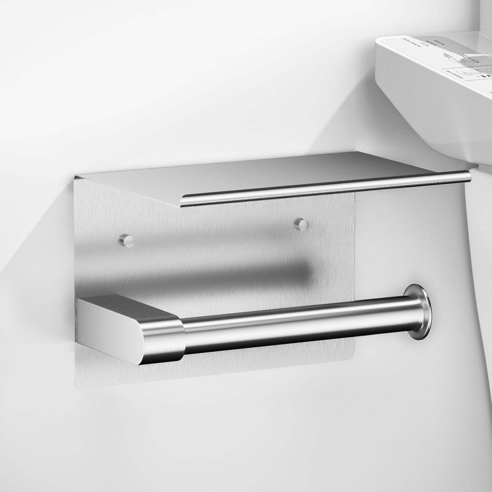 ASTOFLI Matte Black Toilet Paper Holder with Shelf, Wall