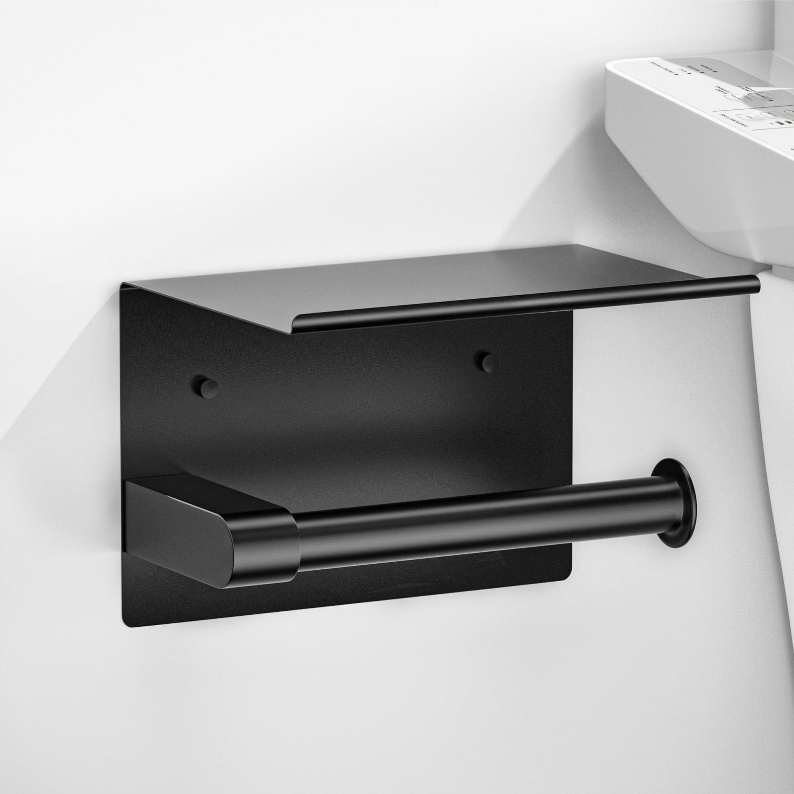 Floating Shelf Toilet Paper Holder - Tilted Matte Black Toilet Paper Roll  Holder