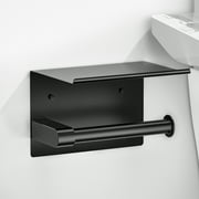 ASTOFLI Toilet Paper Holder with Shelf, Self-Adhesive&Wall Mount, Toilet Roll Holder, Toilet Tissue Holder for Bathroom, Stainless Steel, Matte Black