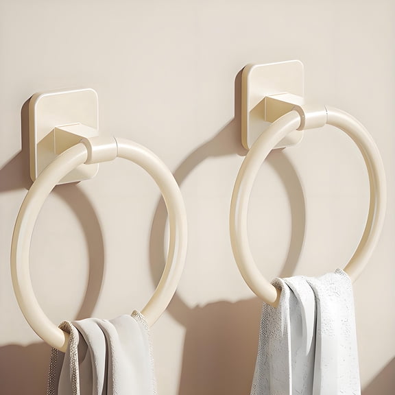 ASTOTSELL 2 Pack Towel Ring - Thickened Sp ace Aluminum Towel Holder, Towel Racks for Bathroom, Modern Round Towel Hanger Wall Mounted -Cream White
