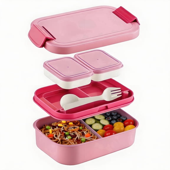 ASTOTSELL PP Leak-Proof, BPA-Free, Dishwasher/Microwave Safe, Stackable Bento Boxes, for Adults & Teens - Pink
