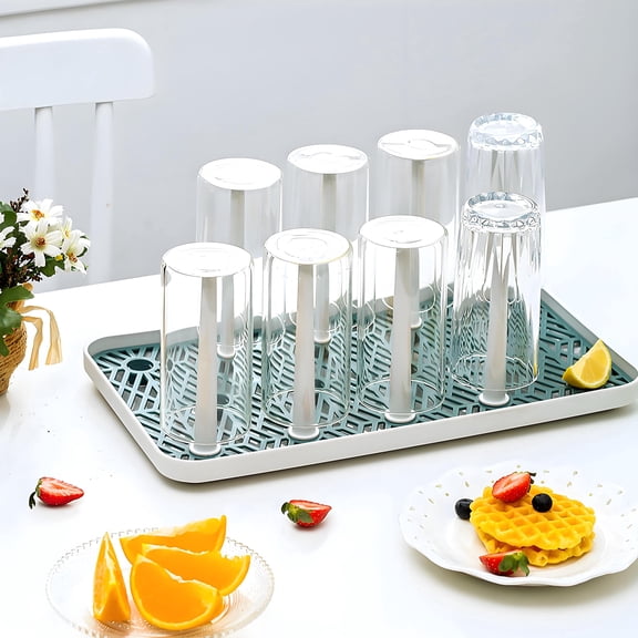 ASTOTSELL Water Cup Drying Rack - Cup & Dish Drying Rack with Non-Slip Grid & Water Collection Tray for Kitchen Counter - White