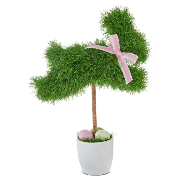 Faux Grass Running Bunny Topiary, Green, 18", Easter by Way To Celebrate