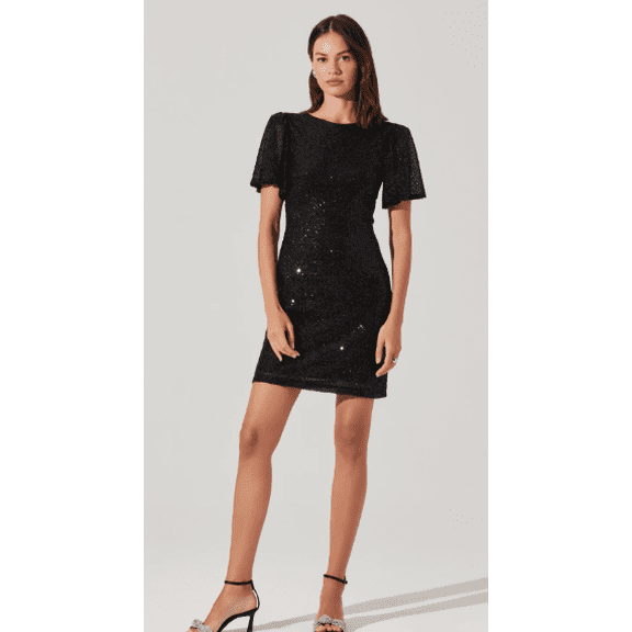ASTR Women's Black Sequin Flutter Sleeve Mini Dress, XL