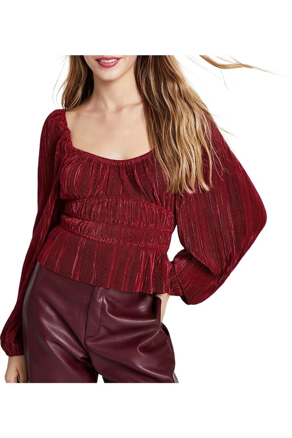 Womens Ribbed Peplum Blouse