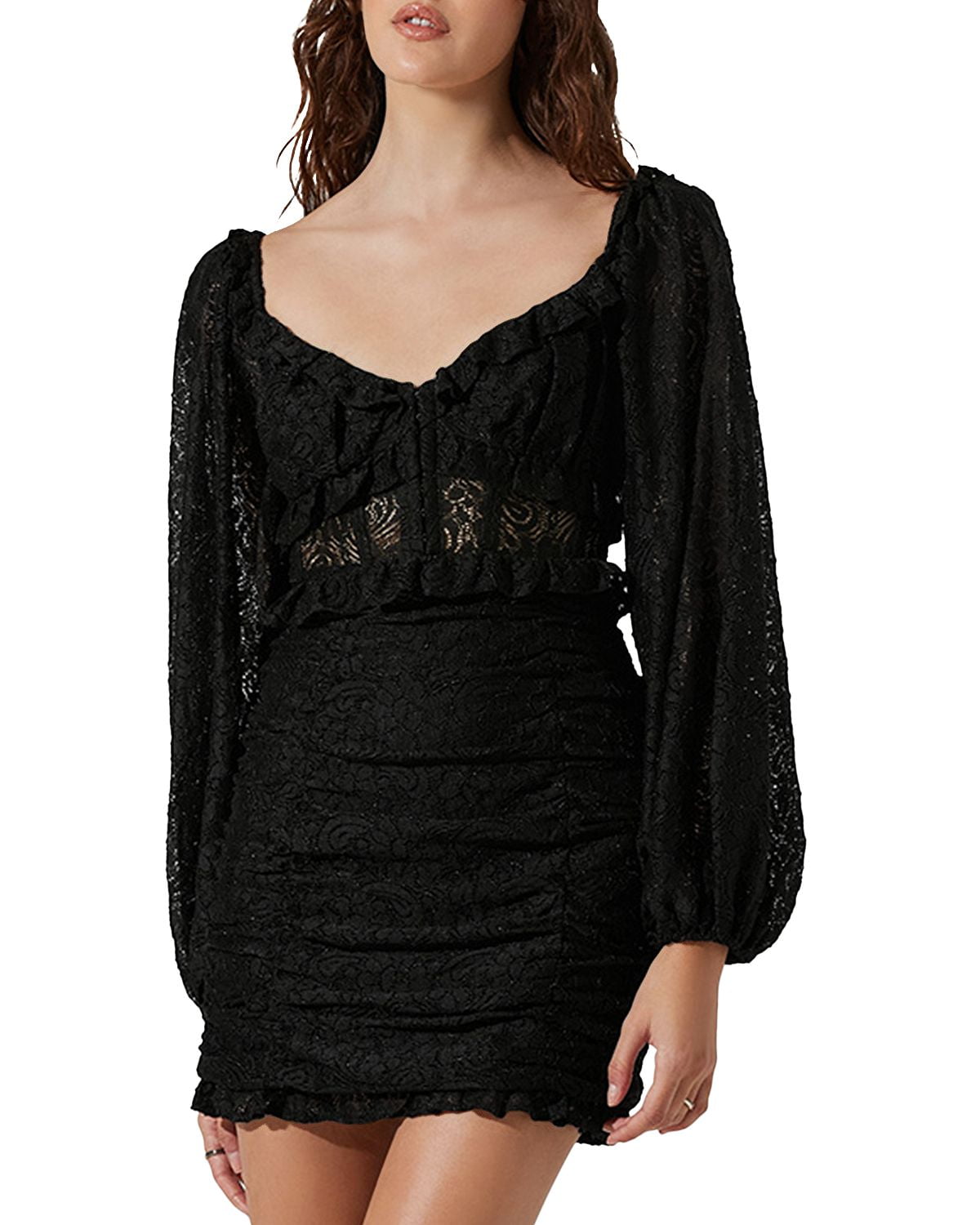 knee length dresses for ladies Ruffle V-Neck Lace Mini Dress