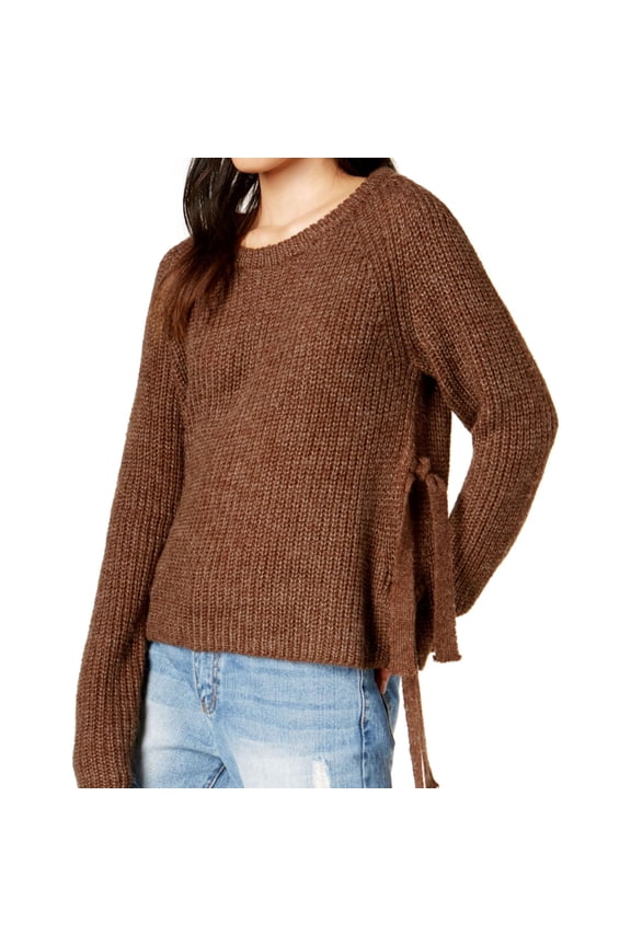the Label Womens Lexie Side-Tie Crew Neck Pullover Sweater Brown M