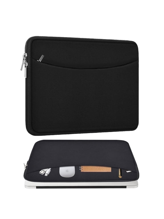 14 inch Laptop Sleeve Case, Shockproof Protective Notebook Cover Briefcase, Carrying Computer Bag with Accessory Pocket for 13" 14" MacBook, HP, Dell, Lenovo, Acer, Black