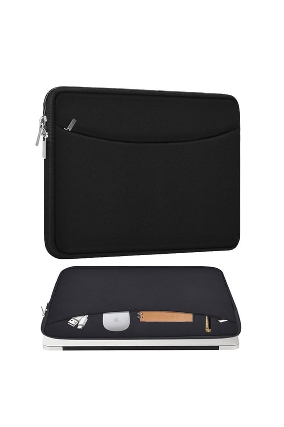 14 inch Laptop Sleeve Case, Shockproof Protective Notebook Cover Briefcase, Carrying Computer Bag with Accessory Pocket for 13" 14" MacBook, HP, Dell, Lenovo, Acer, Black