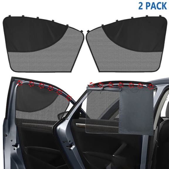 ASTRAEA 2 PCS Magnetic Car Window Sun Shade for Baby, Dual-Layer Mesh Curtain for Front Windows, Half Blackout for Travel Sleeping Camp, Black