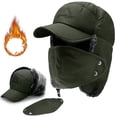 thumbnail image 1 of ASTRAEA 3 in 1 Winter Trapper Hat for Men Women, Windproof Trooper Hunting Russian Fur Hat with Ear Flap Mask, Aviator Ushanka for Cold Weather, Green, 1 of 7