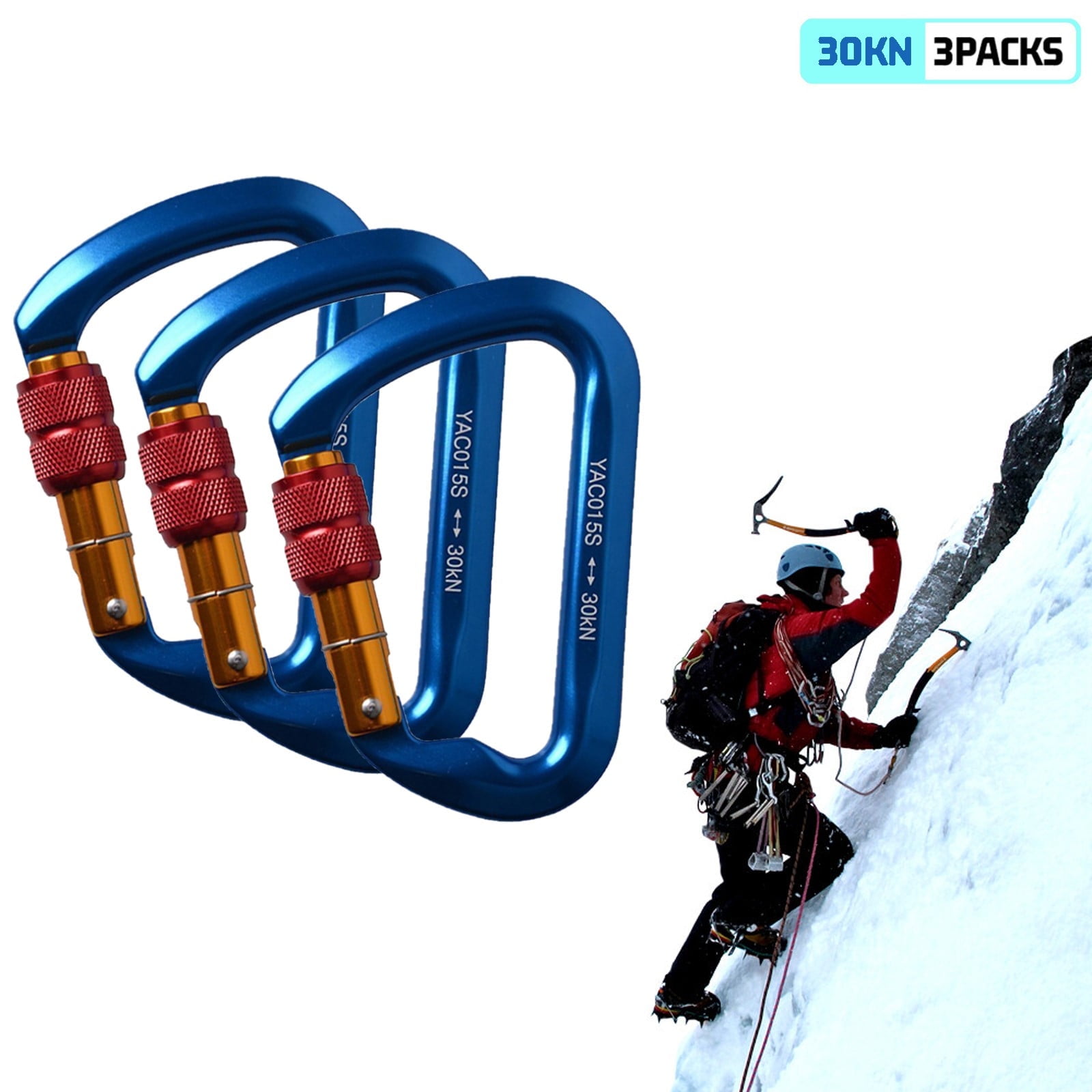 ASTRAEA 3Pack Screwgate Locking Carabiner D Shape Hook, 30KN Aluminum Alloy Outdoor Sport Tools for Climbing Caving, Blue