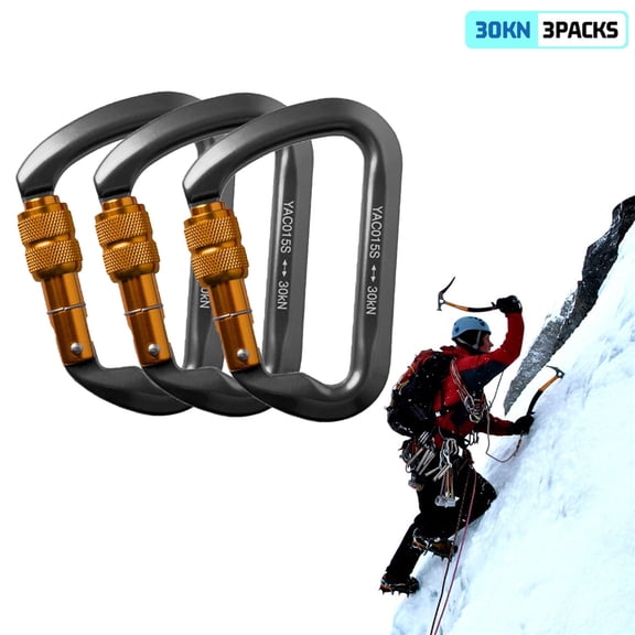 ASTRAEA 3Pack Screwgate Locking Carabiner, 30KN Heavy Duty D-Ring Clip Hook for Climbing Caving Hiking, Gray