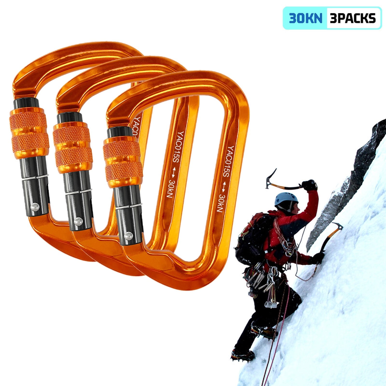 ASTRAEA 3Pack Screwgate Locking Carabiner D Shape Hook, 30KN Aluminum Alloy Outdoor Sport Tools for Climbing Caving, Orange