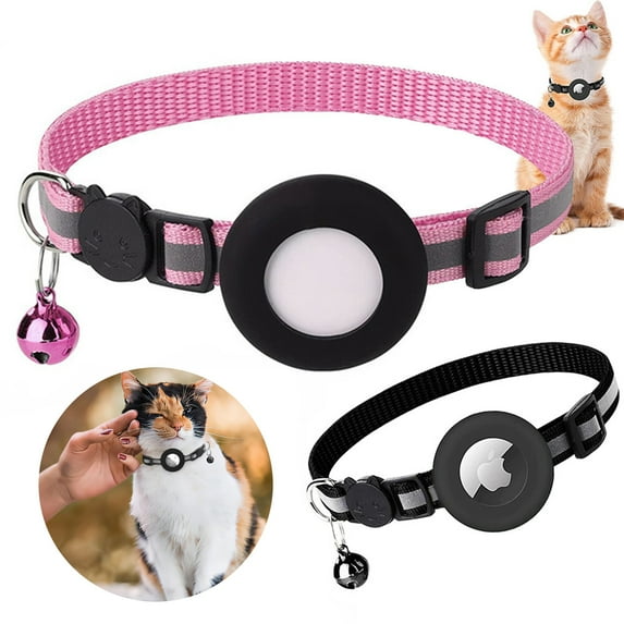 ASTRAEA AirTag Cat Collar Breakaway, Reflective Dog Kitten Collar with Air Tag Holder & Bell, Safety Strap for Girl Boy Cats, Black