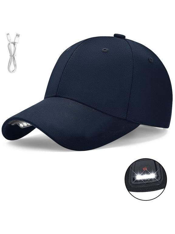 LED Baseball Cap, Flashlight Baseball Hat with Light Built in, Rechargeable Headlamp Hats for Fishing Jogging Camping Night Work, Blue
