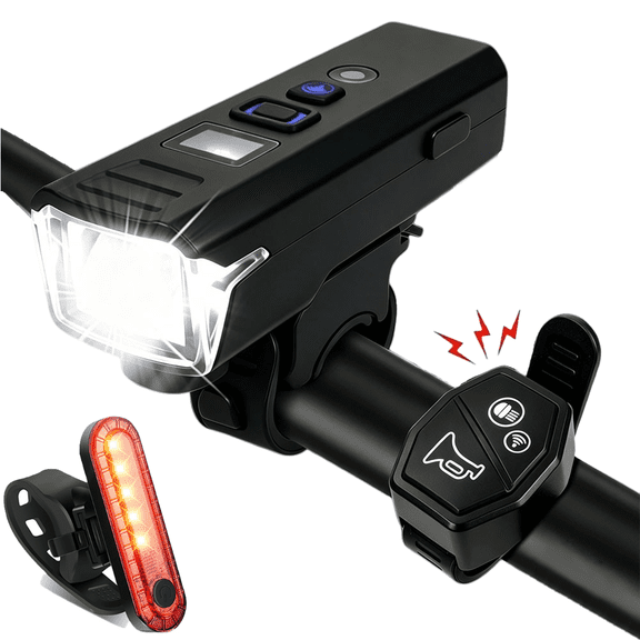 ASTRAEA LED Bike Light Set for Night Riding, Rechargeable Waterproof Bike Headlight and Tail Light with Wireless Remote & Horn