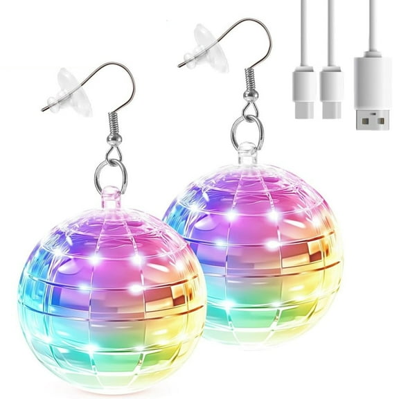 ASTRAEA LED Disco Ball Earrings, 16 Colors Rechargeable Light up Earrings for Women 70s 80s Dance Party Halloween Costume Accessories