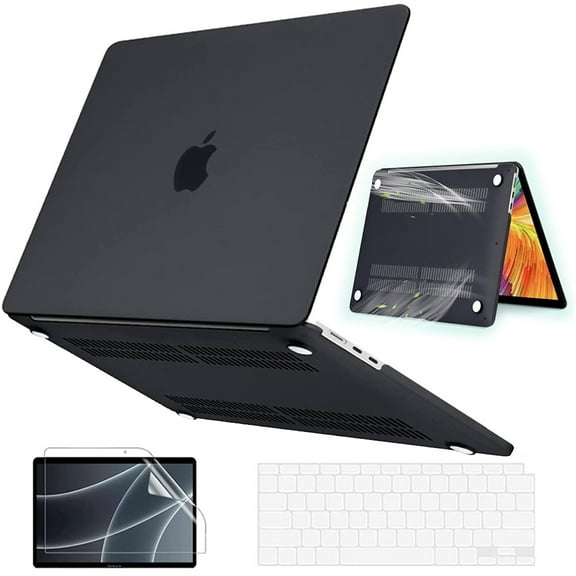 ASTRAEA For MacBook Air 13.6 inch Case 2025-2022 Release M4 A3240 M3 A3113 M2 A2681, Plastic Hard Shell & Screen Film & Keyboard Cover for MacBook Air 13.6", Black
