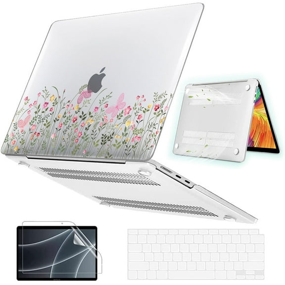 ASTRAEA For MacBook Air 13 inch Case 2025-2022 M4 A3240 M3 A3113 M2 A2681, Pattern Hard Shell Case + Keyboard Cover + Screen Protector, Flower