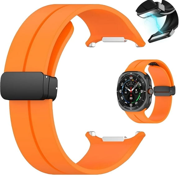 ASTRAEA Magnetic Watch Band Compatible with Samsung Galaxy Watch Ultra 47mm, Soft Silicone Sport Strap for Galaxy Watch 7 Ultra 47mm, Orange