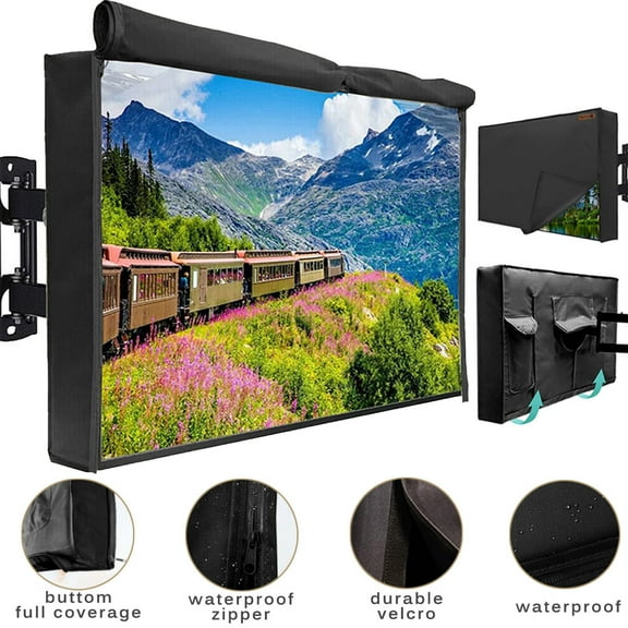 ASTRAEA Outdoor TV Cover 30-32 inch, 600D Heavy Duty Weatherproof LED Flat Screen Protector with Zipper for Outside Television, Black