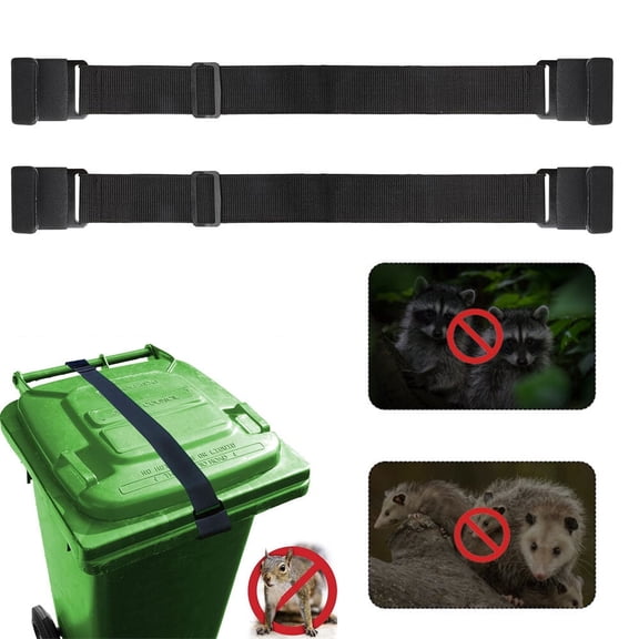 ASTRAEA Trash Can Locks for Animals, 2Pcs Outdoor Adjustable Strap with Double Metal Claw,  Universal Raccoon Bear Proof Trash Can Strap, Black