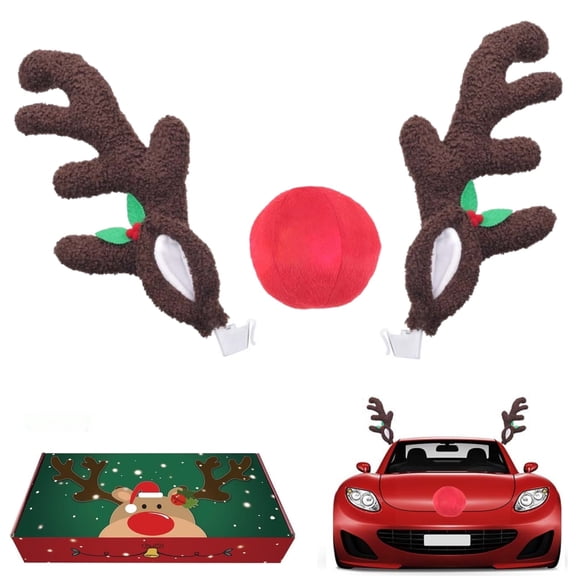 ASTRAEA Reindeer Antlers for Cars With Red Nose Set, Christmas Car Costume Kit Gifts for Cars SUV Truck Xmas Decor Gifts