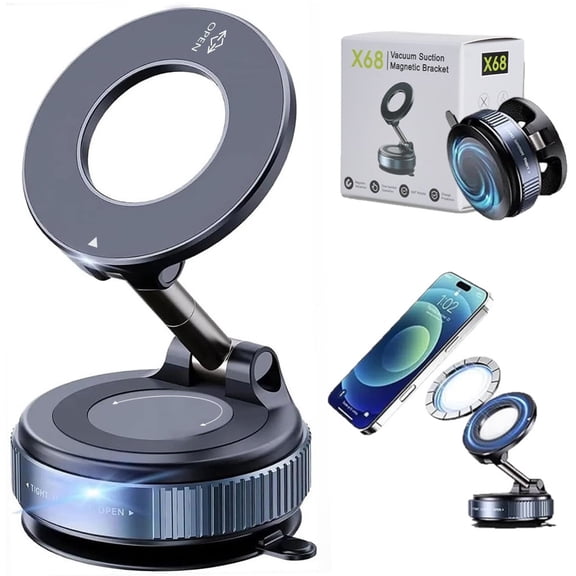 ASTRAEA Vacuum Magnetic Phone Holder, Foldable Magsafe Suction Cup Phone Mount for Car/Gym/Mirror, Compatible with iPhone Android, Black